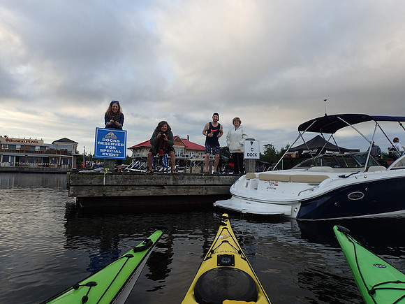 Getting ready to start. Denyse Ross, Virginia Martin and myself were the team of kayakers whose role was to support the relay swimmers.